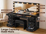 Artiss Dressing Table Charging Station LED Vanity Desk Set Stool Glass Top Make up Mirror Storage FURNI-L-DRESS08-BK-ABC