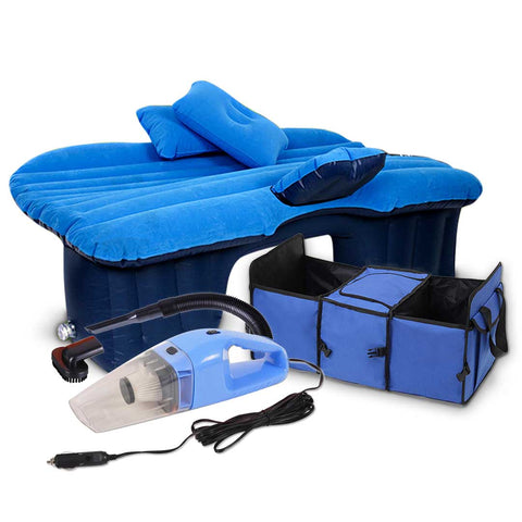 SOGA Portable Camping Car Set Inflatable Air Bed Mattress Storage Organizer Handheld Vacuum Blue CARBUNDLEBLUE