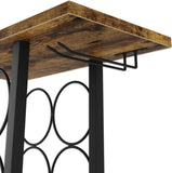 Wine Rack Countertop Wooden & Metal Holder for 6 Bottles & 2 Glasses V178-36089