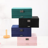 Velvet Jewelry Box with Lock - 3 Layers - Large Jewelry Organizer for Women - With Drawers & V1189-HB003WSRH00036