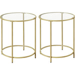 VASAGLE Round Side Tables Set of 2 Tempered Glass with Steel Frame Gold LGT037A61 V227-9101101023063