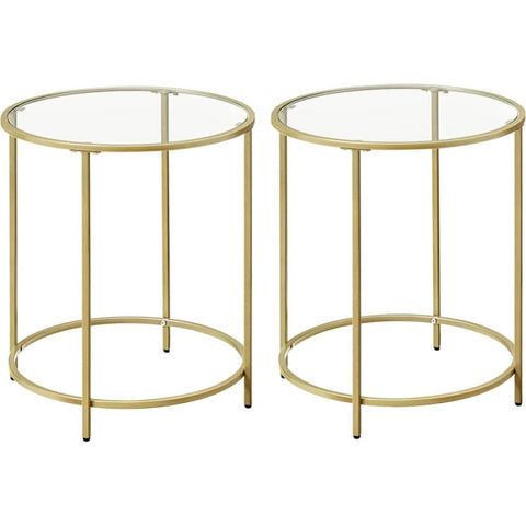 VASAGLE Round Side Tables Set of 2 Tempered Glass with Steel Frame Gold V227-9101101023063