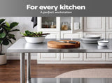 Cefito 914x762mm Stainless Steel Kitchen Bench w/ Splashback Work Table Prep Bench Commercial 430 SSKB-430S-WHEEL-36-30