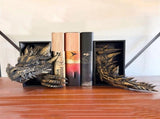 Gothic Dragon Bookends 2-Pack for Bookshelves, Smooth Black Finish, Fantasy Home Decor V1370-AZ4-10485