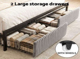 Artiss Metal Bed Frame King Size LED Charging Station 2 Drawers MBED-D-LINE-K-BK-AB