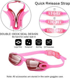 Pink Swim Goggles Set with Cap, Nose Clip, Earplugs & Case Anti-Fog UV Protection for Men & Women V1107-SWIM GOGGLES SET