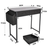 80cm Study Desk Home Office Computer Desk with 2 Fabric Drawers Side Pocket and Hook Modern Small V985-STUDYDESK