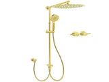 WELS Brushed Gold Round 12" Shower Head 3 Mode Handheld Rose Sliding Rail Twin Taps Set V1233-SC842GHR002M4CGKSR112GCF0282AG