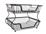 2 Tier Fruit Basket for Kitchen Counter Countertop Metal Bread Basket with Wooden Handle for V1294-YM0901-3118250201611