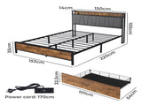 Levede Queen Bed Frame Tufted Headboard USB Charge BF1057-Q-DG
