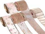 6 Rolls - Sparkling Gold Silk - Suitable for Christmas Trees, Gift Bows, DIY Crafts, Wreaths & Home V1188-ZXY-10687