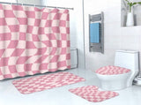 Plaid Bathroom Set 4 Pieces, Colorful Checkered Shower Curtain with Matching Bath Mat, Toilet Lid V1366-AZ2-W-23186