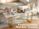 Artiss Console Table Hallway Entryway Table Marble Effect 110CM White & Gold MET-CST-02-MBWH