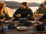 Black Camping Cookware Set for 23 People Portable Outdoor Cooking Pot, Frying Pan & 1.1L Kettle V888-ELOSUNG54632
