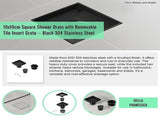 10x10cm Square Shower Drain with Removable Tile Insert Grate Matte Black 304SS, CUPC Certified for V63-955501
