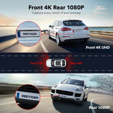4K Dash Camera with Touch Screen, Black, Front and Rear, 64GB Card Included V178-59118