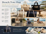 Beige & Brown Water Resistant Beach Tote Bag 2 Pieces Pack V1221-XM-LB635-GM48