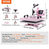 VEVOR Heat Press Machine 15x15 in 8 in 1 with 30oz Tumbler Press T-Shirts Pink V952-YTS30OZ151581P6S3V3