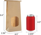 Bakery Bags with Window 100pcs 4.5x2.36x9.6 Inches Window Tin Tie Tab Lock Kraft Brown Paper Bags V1258-DP02-WO-144