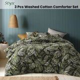 Accessorize Styx Washed Cotton Printed 3 Piece Comforter Set Queen V442-HIN-COMFORTER-STYX-GREEN-QS