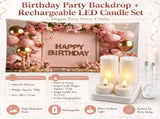 Birthday Party Backdrop and Rechargeable LED Candle Set - 180x115 cm Printed Floral, balloon, and V888-ELOSUNG53486
