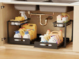 CARLA HOME Under Sink Organiser 2-Pack - Sliding Drawer - Black - Adjustable Under Sink Organiser LSB-36590