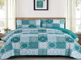 Teal Boho Mosaic Patchwork Coverlet Bedspread Set V745-AC081233Q13U