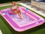 180x118CM Pink Transparent Inflatable Suntan Tub & Floating Pool Lounger with Dual Integrated Cup V888-ELOSUNG45718