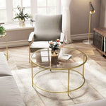 Gold Glass Table with Golden Iron Frame Stable and Robust Tempered Glass V178-11833