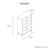Tallboy with 5 Storage Drawers MDF Combination of Champagne and Black Colour V43-TBY-MAXL