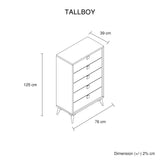 Tallboy with 5 Storage Drawers MDF Combination of Champagne and Black Colour V43-TBY-MAXL