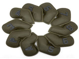 Gray Green Golf Iron Head Covers Set of 10 - Waterproof PU Leather Club Protectors with Embroidered V888-ELOSUNG23728