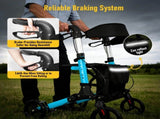 Foldable Aluminium Rollator Walker With Seat & Storage Bag, Adjustable Handles, 8" Wheels, V1181-HP001-BL