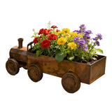 Antique Style Steam Train Planter Pot with Rustic Iron Finish, Decorative Locomotive Garden V1192-AZ-W-24184