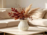 Modern Ribbed Pumpkin Vase, Decorative Fluted Ceramic Vase, Fall Floral Arrangement Centerpiece, V1192-AZ-W-24683
