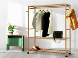 169cm Mildrew-proof Bamboo Clothes Shelves Stand On Wheels Coat Shoes Bags Rack V767-X8JJZ-G1