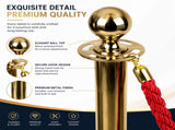 Gold Queue Barrier Stanchion Set of 2 with Red Velvet Rope Crowd Control Bollards V324-RBAR-GOLD-RED-90