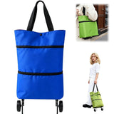 2-in-1 Foldable Shopping Trolley Bag, Waterproof Oxford Fabric & 33 lbs Heavy Duty Rolling Cart, V1366-AZ2-W-10836