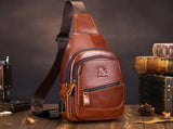 Brown Leather Sling Backpack Top-Grain Cowhide Backpack Travel Sling Bag Stylish V1347-127-BRO-01409