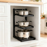 3-Tier Under Sink Pot and Pan Organizer Rack Adjustable Height Kitchen Cabinet Storage Black V1366-AZ2-W-15951