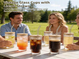 4PCS Glass Cups Lids and Straws, 11 oz Vintage Polka Dot Beaded Glassware, Iced Coffee Tumbler V1192-AZ-W-18377