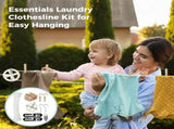 Laundry Clothesline Kit, Complete Laundry Hanging Tools Including 198ft Cotton Rope, Rustproof V1369-AZ3-W-08539
