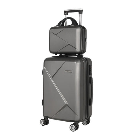 Wanderlite 2pc Luggage 12" 20" Trolley Travel Suitcase Storage Carry On TSA Lock Dark Grey LUG-ABS-CB-12-20-DG