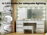 Artiss Dressing Table Vanity Desk Set Stool 12 Led Bulbs White FURNI-N-DRESS02-LED-WH-AB