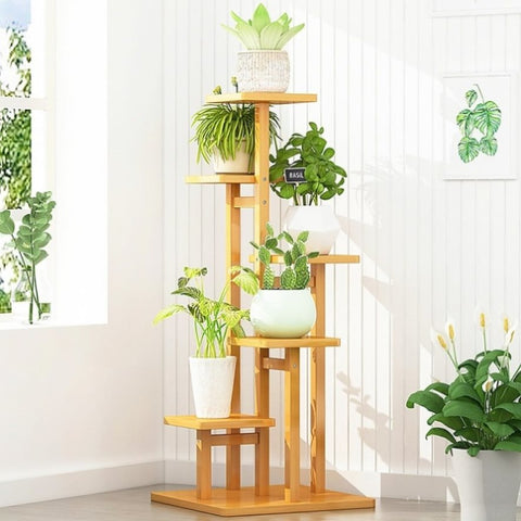 5 Tiers Vertical Bamboo Plant Stand Staged Flower Shelf Rack Outdoor Garden V63-837911