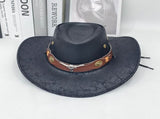 Rustic Western Cowboy Hat - Distressed Faux Leather Look Wide Brim Outback Sun Hat with Bull Head V888-ELOSUNG44329