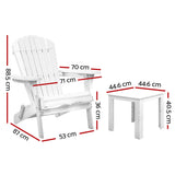 Gardeon 3PC Adirondack Outdoor Table and Chairs Wooden Foldable Beach Chair White FF-BEACH-SET-3WH