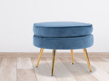 Ottoman Foot Stool Velvet Fabric Metal Leg Round NAVY BLUE V274-FT-VST-1596-NV