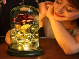 24K Gold Plated Rose Flower LED Light with Glass Cover Base Valentines'Day Wedding Gift Red V1294-YM0727-JY15089-01