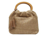Women's Fashion Straw Woven Round Bag with Wooden Handle, Shoulder Beach Tote, Casual Handbag V1366-AZ2-W-25003